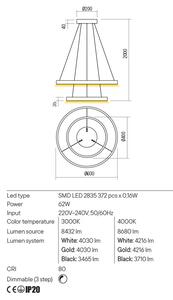 Redo Závěsné LED svítidlo Febe - 2 kruhy, ø60cm/ø40cm Barva: Černá, Chromatičnost: 3000K