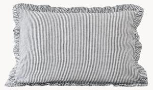 Ručně vyrobený lněný povlak na polštář s volány Black Stripe