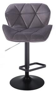 LuxuryForm Barová židle MILANO VELUR na černé kulaté podstavě - tmavě šedá