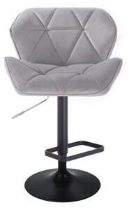 LuxuryForm Barová židle MILANO VELUR na černé kulaté podstavě - světle šedá