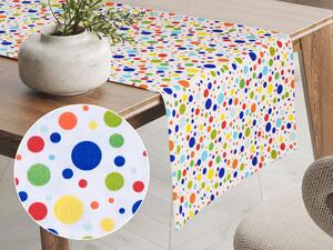 Biante Dětský bavlněný běhoun na stůl Sandra SA-006 Barevné puntíky na bílém 45x180 cm