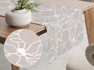Biante Bavlněný běhoun na stůl Sandra SA-270 Bílé designové květiny na béžovém 20x120 cm