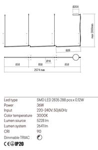 Redo Závěsné nastavitelné LED svítidlo Stick, max. 2574mm Barva: Černá