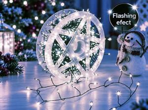 Vánoční LED mikro řetěz 30 m, 900 LED, studená bílá se záblesky, časovač, zelený drátek