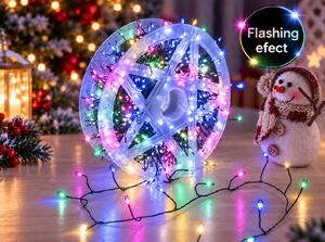 Vánoční LED mikro řetěz 30 m, 900 LED, různobarevná se záblesky, časovač, zelený drátek