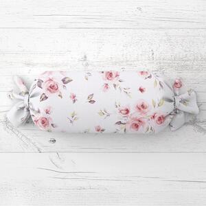 Biante Polštář válec bonbon Sandra SA-769 Pudrově růžové růže na bílém 15x40 cm