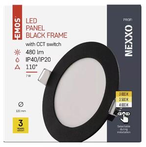 Emos lighting LED zápustný panel NEXXO ø12cm, 7W, CCT, černý/stříbrný Barva: Černá