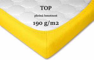 Kvalitní jersey prostěradlo tmavě žluté barvy. Jersey prostěradlo je napínací, opatřeno gumou v tunýlku. K výrobě prostěradla je používána kvalitní jersey tkanina s vysokou gramáží 190 g/m2. Rozměr prostěradla je 200x220x20 cm