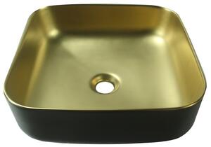 Invena Malaga, keramické umyvadlo na desku 39x39x14 cm, zlatá matná-černá matná, INV-CE-39-017-C