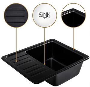 Sink Quality Sapphire, granitový kuchyňský dřez 565x460x180 mm + manuální sifon, 1-komorový, černá, SKQ-SAP.C.1KKO.X