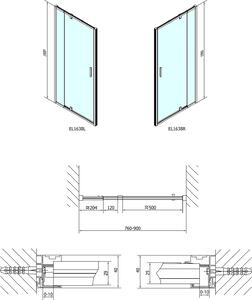 Polysan EASY LINE sprchové dveře otočné 760-900mm, sklo BRICK EL1638