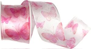 Stuha taftová WINGS OF SUMMER PINK růžová průsvitná 40mm x 2m (15,-Kč/m)
