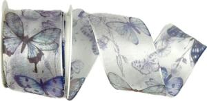 Stuha taftová BUTTERFLY DREAM BLUE modrá průsvitná 40mm x 2m ( 15,-Kč/m)