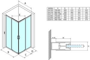 Gelco SIGMA SIMPLY sprchové dveře posuvné pro rohový vstup 800 mm, čiré sklo GS2180
