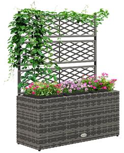 Outsunny Květináč s Trellis pro Popínavé Rostliny, Zvedený Květinový Záhon s 3 Vnitřními Květináči, Ocelová a PE Ratanová Konstrukce, 84x30x107cm, Šed