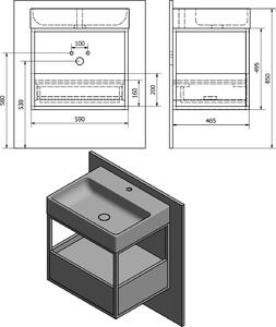 Sapho SKARA umyvadlová skříňka 59x49, 5x46, 5cm, černá mat/dub Collingwood CG002-1919