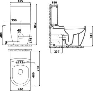 CREAVIT GRANDE WC kombi XL, spodní/zadní odpad, bílá GR360