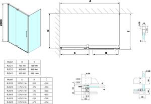 Polysan ROLLS LINE obdélníkový sprchový kout 1100x800 mm, L/P varianta, čiré sklo RL1115RL3215