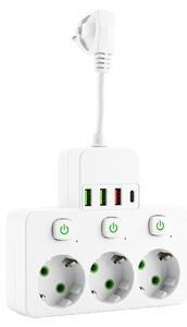 Toolight Toolight, JNH018, zásuvkový rozbočovač 3 zásuvky + 3× USB-A + USB-C s LED světlem, bílá, OSW-56306