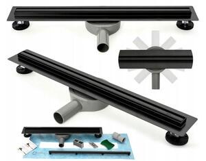 Rea Neox Pro Slim, sprchový odtokový žlab 80cm s otočným sifonem o 360stupňů, černá matná, REA-G8902