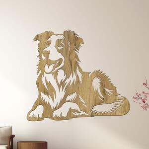 Dřevěná dekorace psa BORDER COLLIE | Rozměry (cm): 40x34 | Zvolte barvu dekoru: Dub zlatý