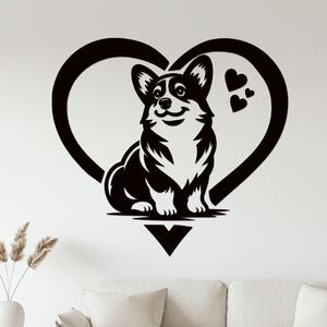 Dřevěná dekorace Corgi láska | Rozměry (cm): 40x37 | Zvolte barvu dekoru: Černá