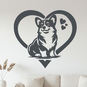 Dřevěná dekorace Corgi láska | Rozměry (cm): 40x37 | Zvolte barvu dekoru: Antracitová