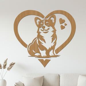 Dřevěná dekorace Corgi láska | Rozměry (cm): 40x37 | Zvolte barvu dekoru: Buk