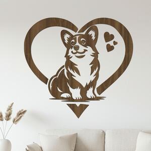 Dřevěná dekorace Corgi láska | Rozměry (cm): 40x37 | Zvolte barvu dekoru: Ořech