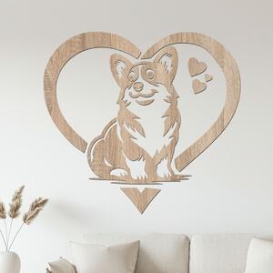 Dřevěná dekorace Corgi láska | Rozměry (cm): 40x37 | Zvolte barvu dekoru: Dub Sonoma