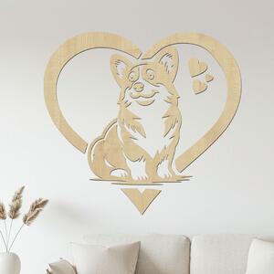 Dřevěná dekorace Corgi láska | Rozměry (cm): 40x37 | Zvolte barvu dekoru: Javor