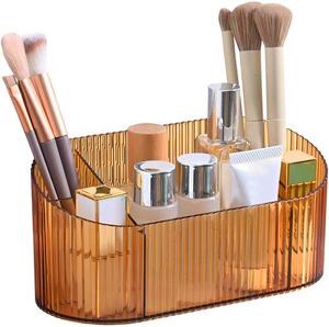 Držák na štětce na make-up s velkou kapacitou - 5 přihrádek, vintage design s pruhy, úložný box na kosmetiku, dekorace do koupelny, organizér na psací stůl
