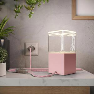 Creative cables Lakovaná dřevěná stolní lampa Posaluce cubetto color s textilním kabelem, vypínačem a dvoupólovou zástrčkou Barva: Růžová