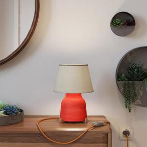 Creative cables Keramická stolní lampa vaso se stínidlem Impero, s textilním kabelem, vypínačem a dvoupólovou zástrčkou Barva: Korálová strukturovaná-světlá juta