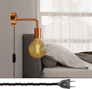 Creative cables Spostaluce, nástěnná kovová lampa s prodloužením do tvaru l s vypínačem a zástrčkou Barva: Černá