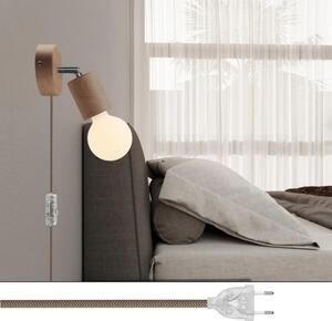 Creative cables Spostaluce, nástěnná dřevěná lampa s nastavitelným kovovým kloubem, vypínačem a zástrčkou Barva: Neutrální-chrom