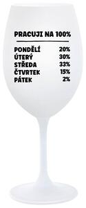 PRACUJI NA 100% - bílá sklenice na víno s textem 350 ml