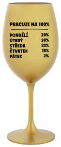 PRACUJI NA 100% - zlatá sklenice na víno s textem 350 ml