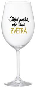 ÚKLID POČKÁ, ALE VÍNO ZVĚTRÁ - čirá sklenice na víno s textem 350 ml