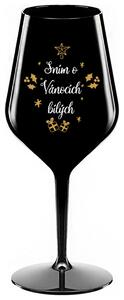 SNÍM O VÁNOCÍCH BÍLÝCH - černá nerozbitná sklenička na víno 470 ml