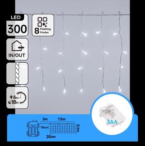 Aigostar -LED Venkovní ván řetěz 300xLED/8 funkcí 3xAA 18x0,4m IP44 studená bílá