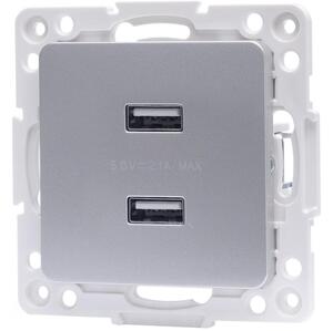 Aigostar - USB napájecí zásuvka bez rámečku 2x USB-A stříbrná