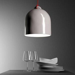 Creative cables Závěsná lampa s textilním kabelem a keramickým stínidlem zvon M Barva: Betonový efekt-bílá