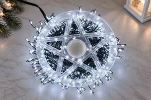 Vánoční LED mikro řetěz 10 m, 400 LED, studená bílá, 8 programů, dálkové ovládání, zelený drátek