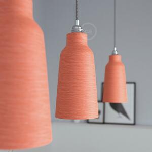Creative cables Závěsná lampa s textilním kabelem, keramickým stínidlem tvaru lahve s kovovými detaily Barva: Terakotová strukturovaná-bílá