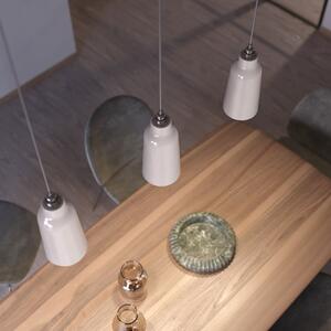Creative cables Závěsná lampa s textilním kabelem, keramickým stínidlem tvaru lahve s kovovými detaily Barva: Lesklá bílá