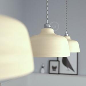 Creative cables Závěsná lampa s textilním kabelem, keramickým stínidlem tvaru misky s kovovými detaily Barva: Krémová strukturovaná-bílá