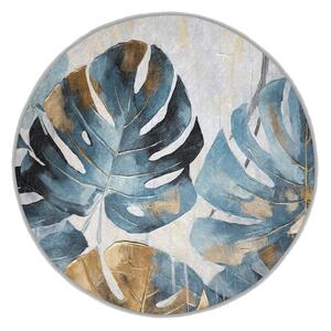 Modrý pratelný kulatý koberec ø 80 cm Golden Leaves – Mila Home