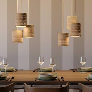 Creative cables Závěsná lampa s textilním kabelem, přírodním válcovým stínidlem a dřevěnými detaily Barva: Lýko