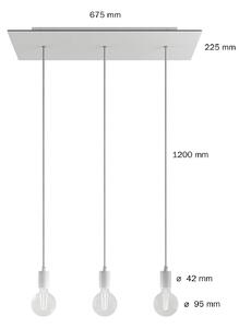 Creative cables Závěsná lampa se 3 světly, s obdélníkovým XXL baldachýnem Rose-one, textilním kabelem a kovovými komponenty Barva: Hladký ocelový dibond